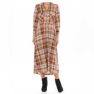 Sandra Darren Plaid Maxi Shirt Dress